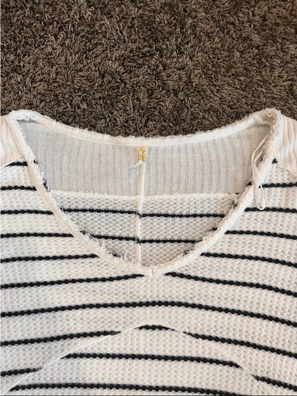 Free People Sunset Park Thermal Top Striped V-Neck Oversized Tunic White Black M